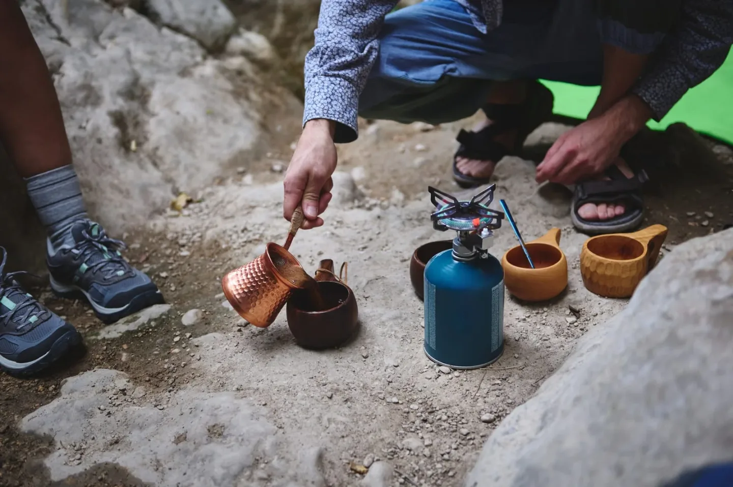 making coffee with camping cookware