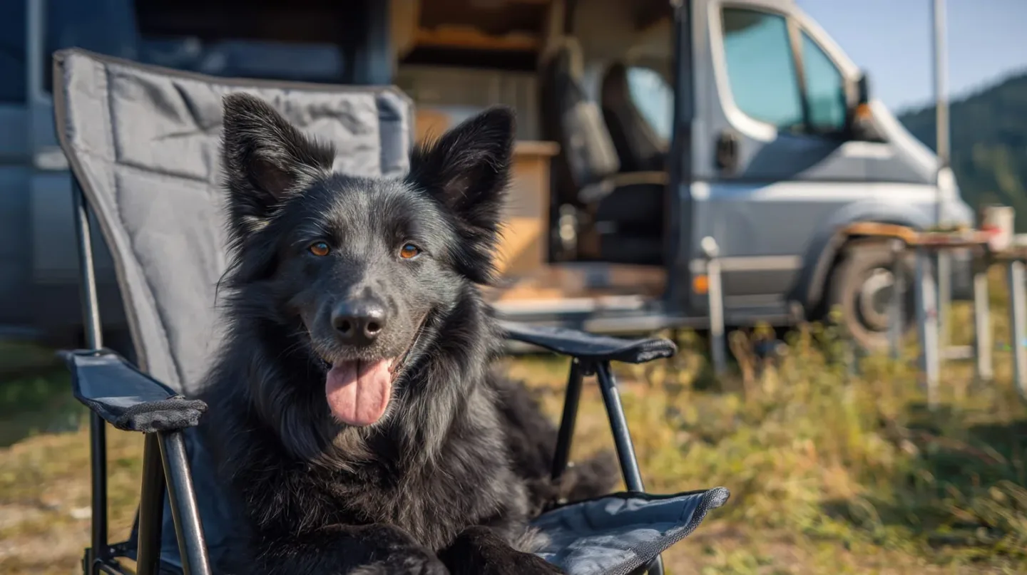 dog sitting on a comfortable camping chair